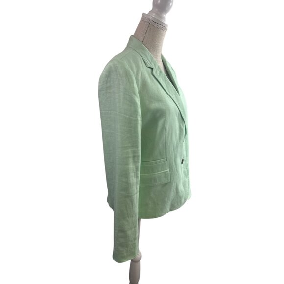 J. Crew Factory Linen Blazer Mint Green Women's sz 12 Classic Preppy Coastal - Picture 4 of 16